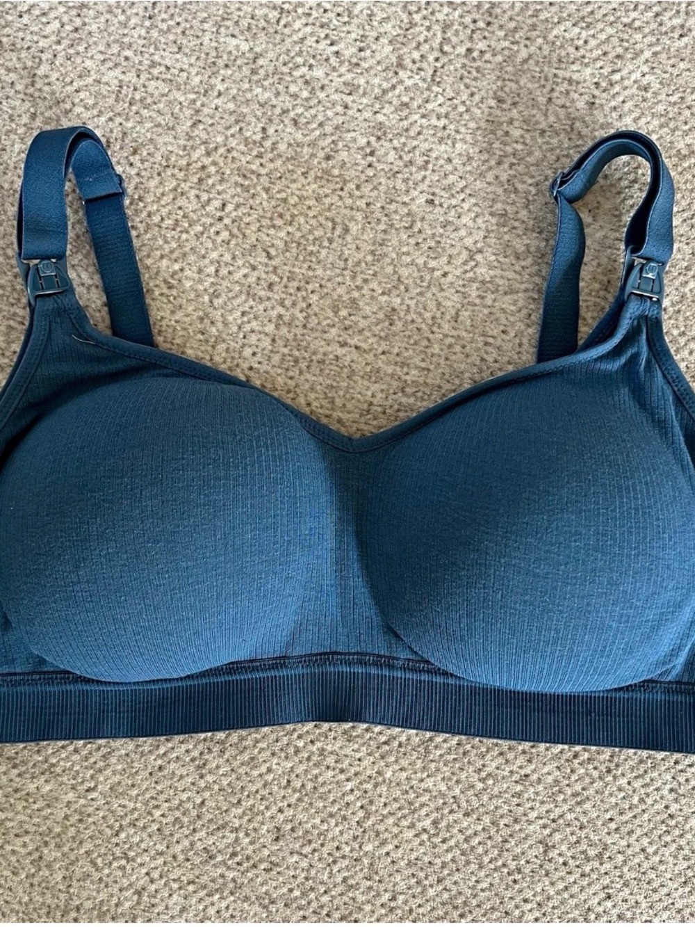 Momcozy Seamless Nursing Bra Size Large Nordic Blue Ribbed